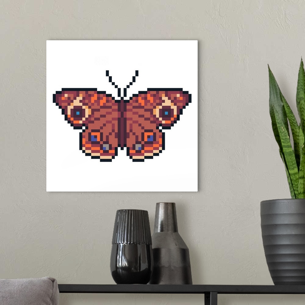 A modern room featuring Buckeye Butterfly Pixel Art