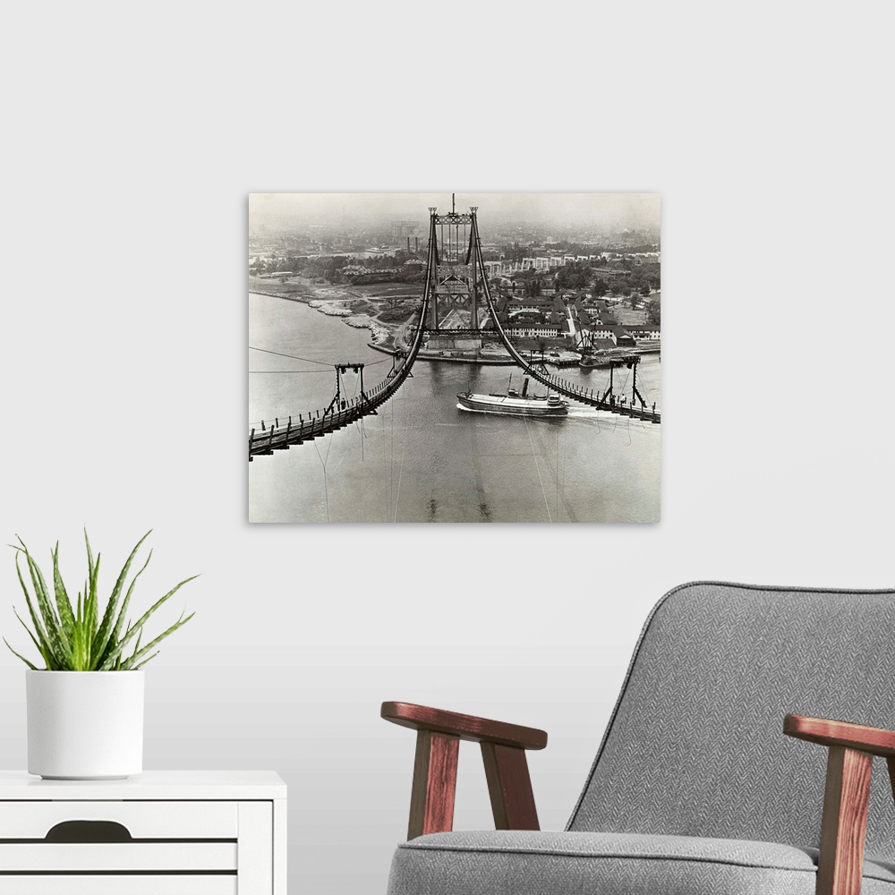 A modern room featuring The giant Triborough bridge, really four bridges in one, is progressing rapidly towards completio...