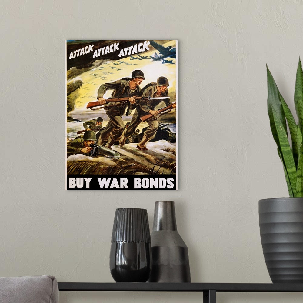 A modern room featuring Buy War Bonds Poster By Ferdinand Warren