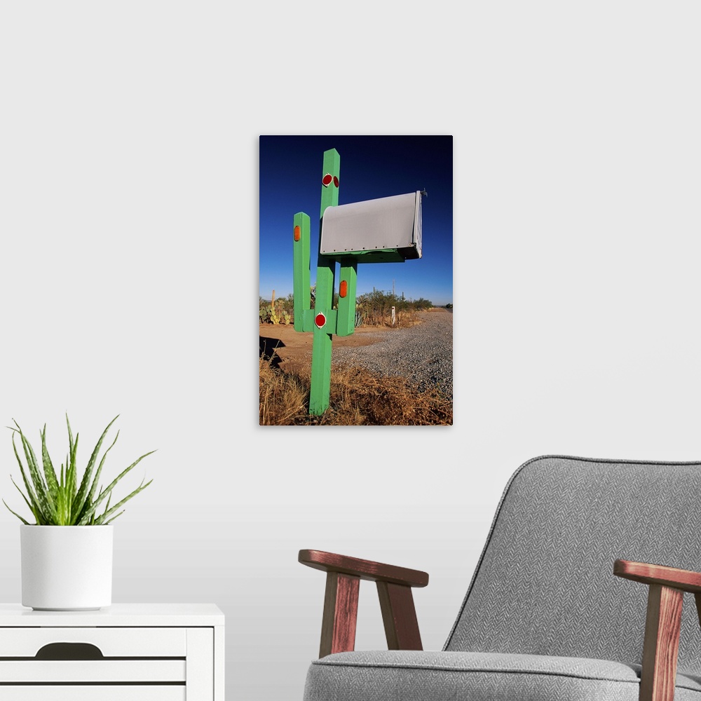A modern room featuring Cactus mailbox