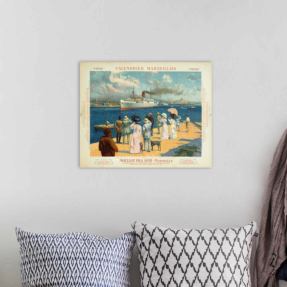 A bohemian room featuring Calendrier Marseillais Travel Poster By David Dellepiane