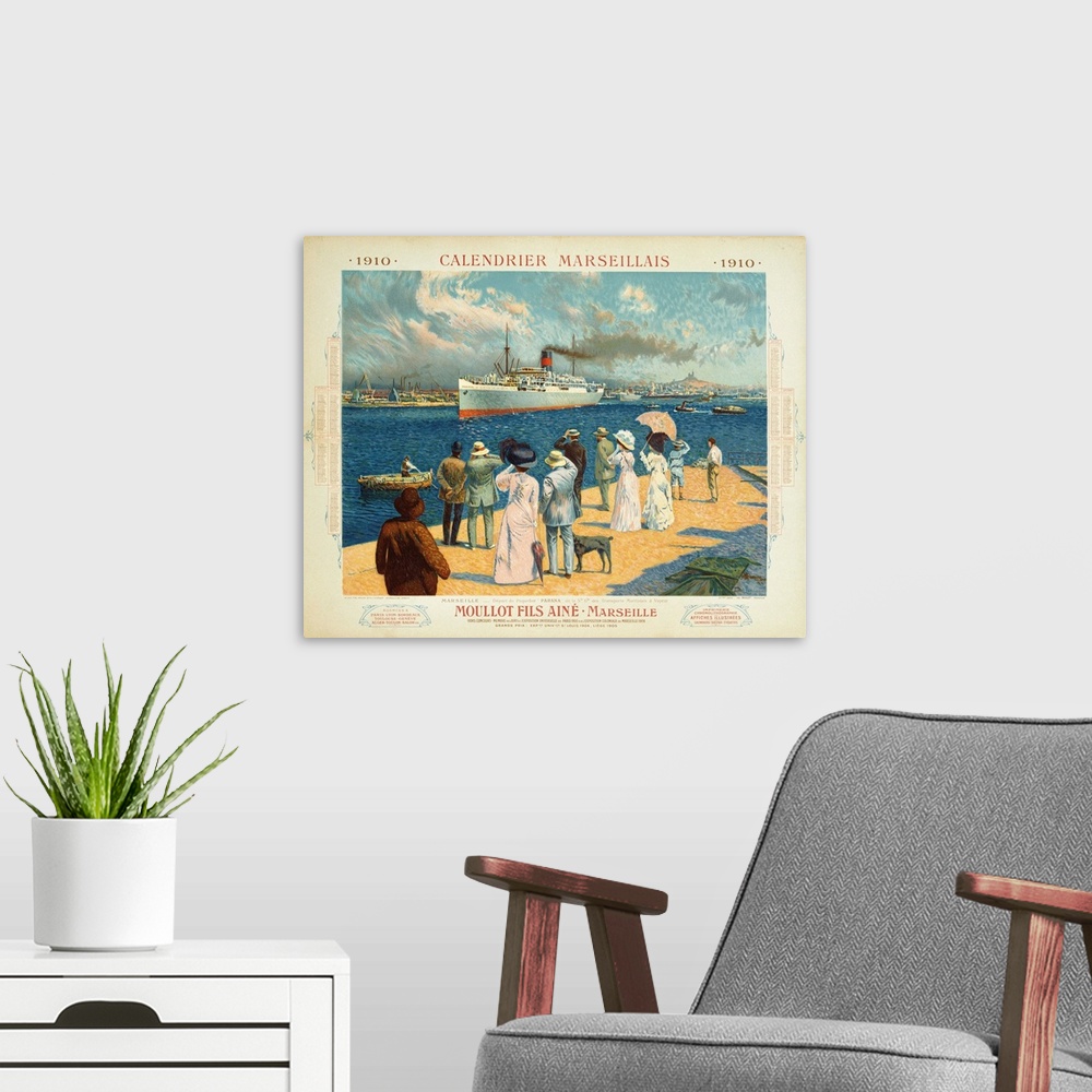 A modern room featuring Calendrier Marseillais Travel Poster By David Dellepiane