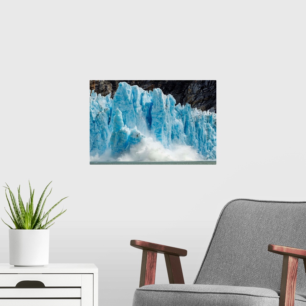 A modern room featuring USA, Alaska, Tracy Arm-Fords Terror Wilderness, Icebergs calving from blue ice face of Dawes Glac...