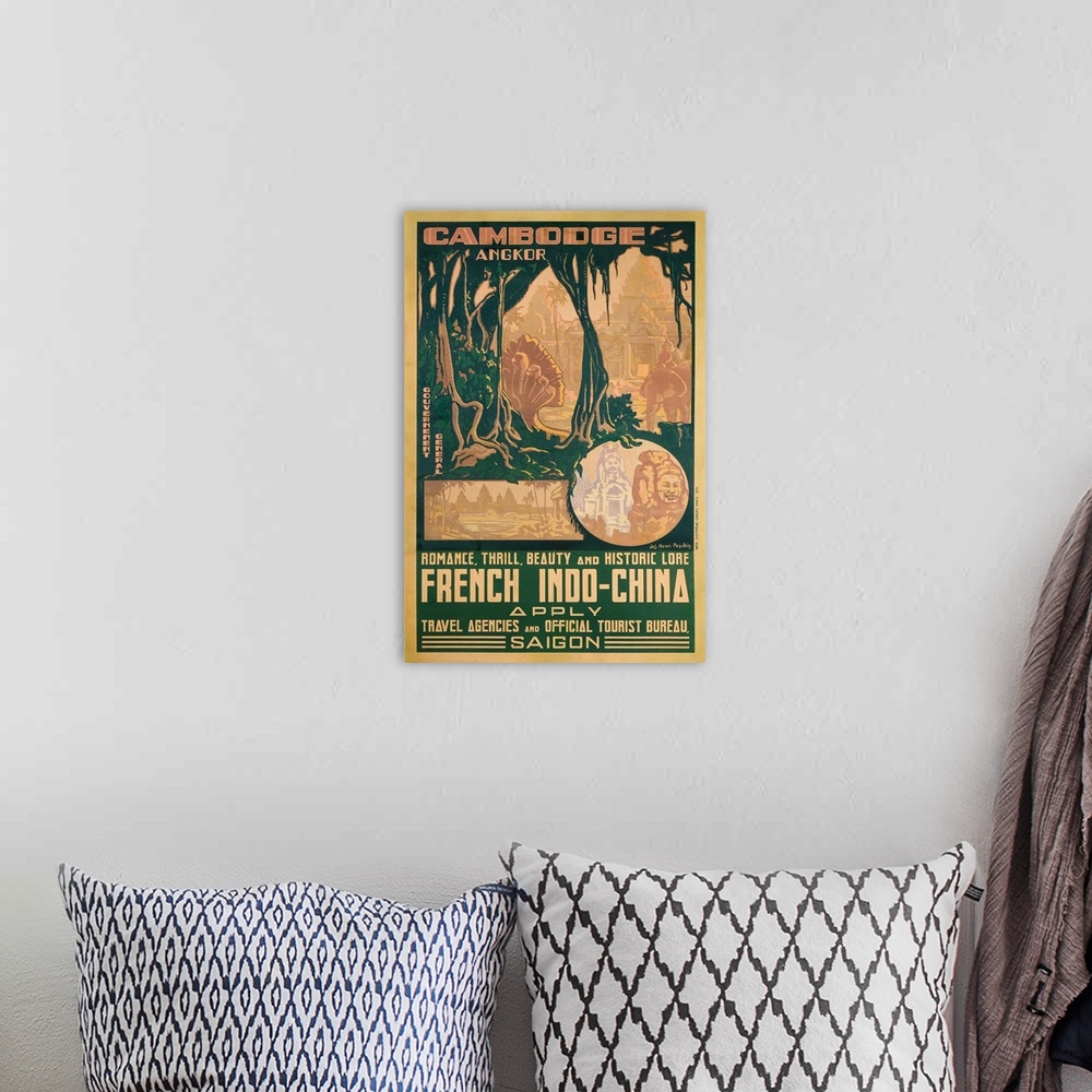 A bohemian room featuring Cambodge Angkor Poster By Jos Henri Ponchin
