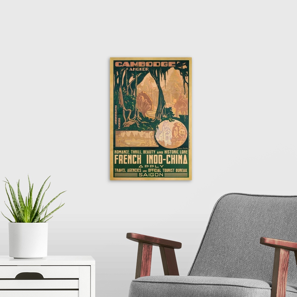 A modern room featuring Cambodge Angkor Poster By Jos Henri Ponchin