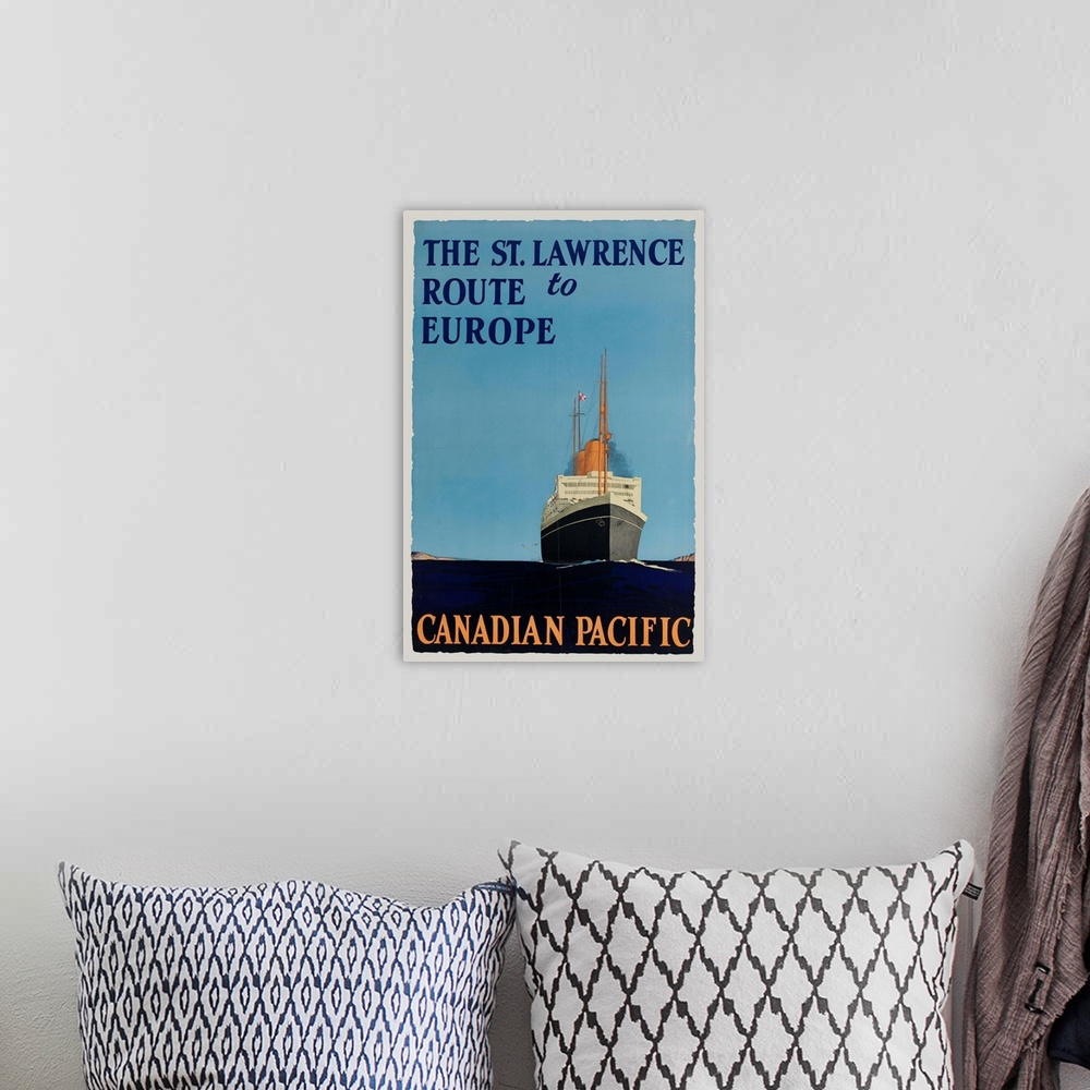 A bohemian room featuring ca 1920s Canadian Pacific Ship line travel poster.