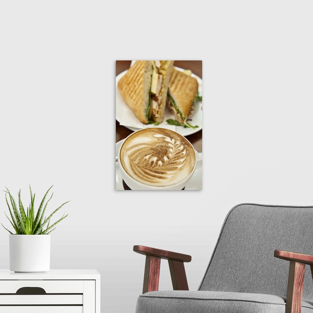 A modern room featuring Cappuccino and panini lunch