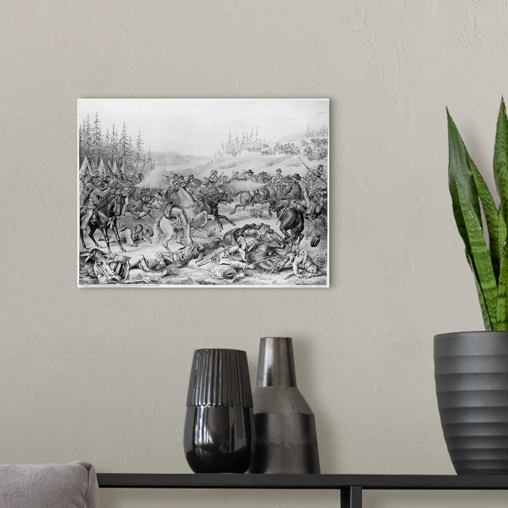 A modern room featuring Capture and Death of Sitting Bull Lithograph