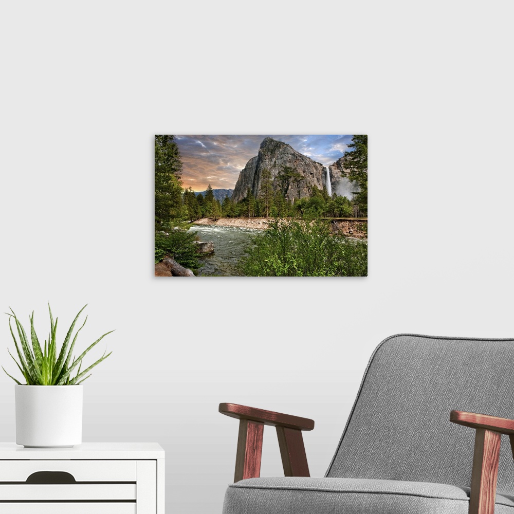A modern room featuring Capture of Bridal Veil Falls, Yosemite National Park.