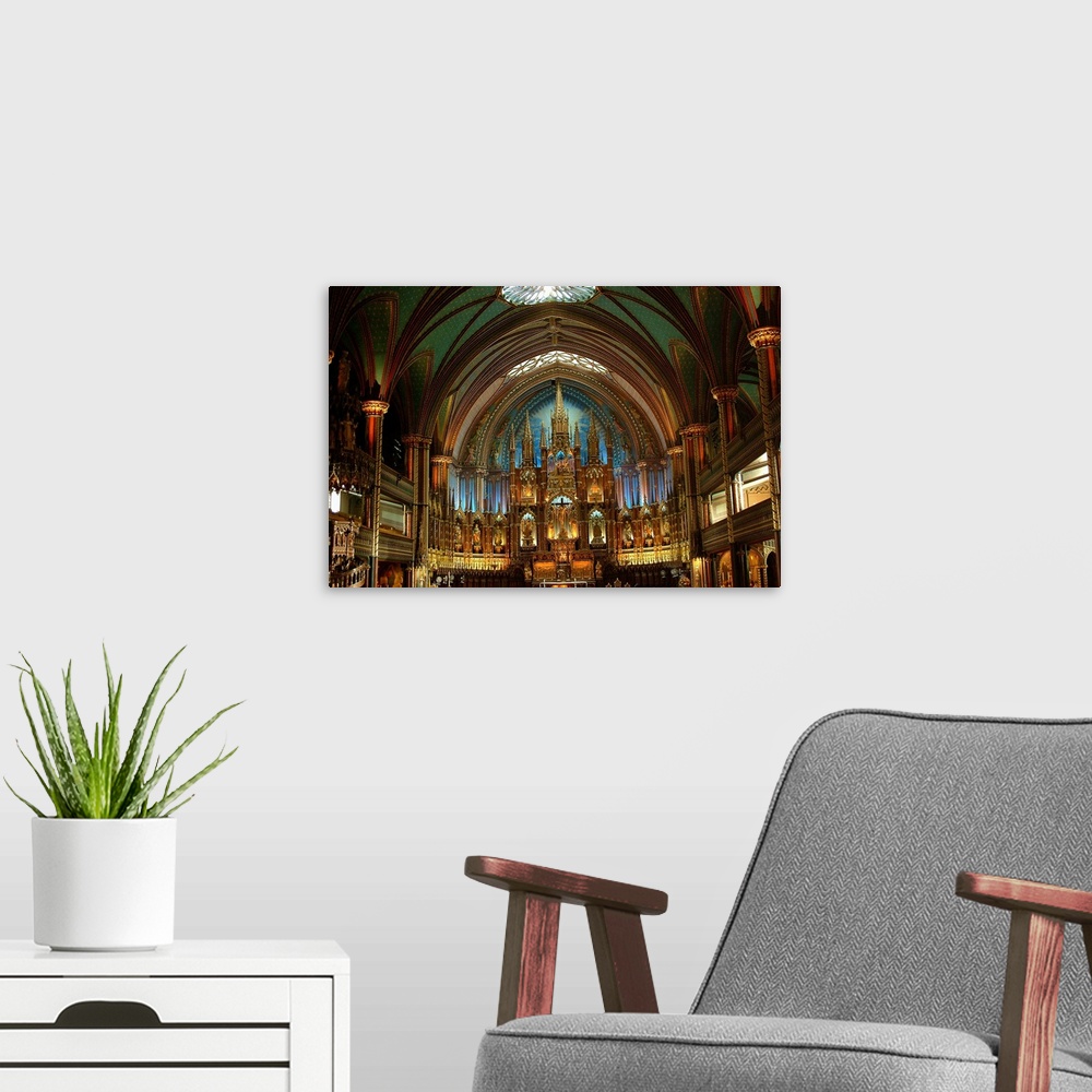 A modern room featuring This picture was taken inside a large cathedral that has high arches and lots of natural light co...