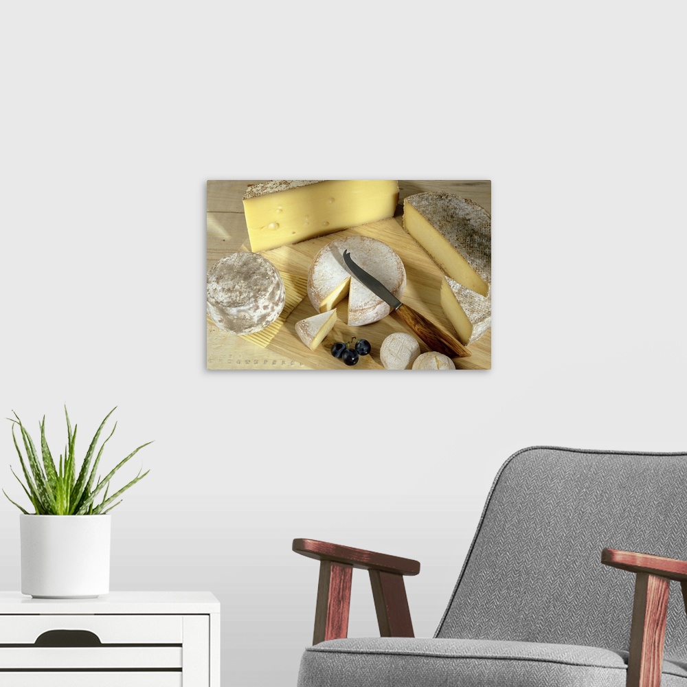 A modern room featuring Cheese still life