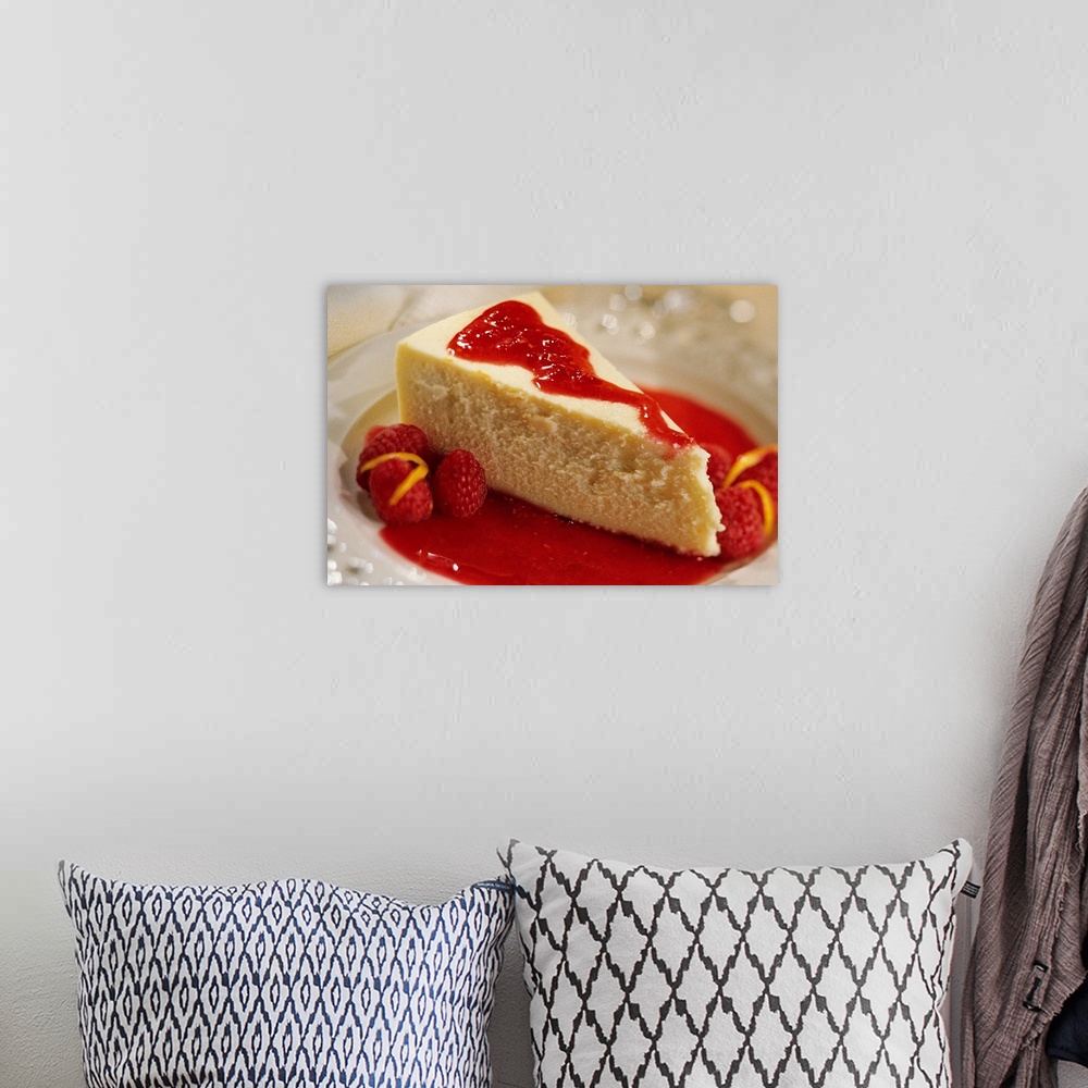 A bohemian room featuring Cheesecake with raspberries