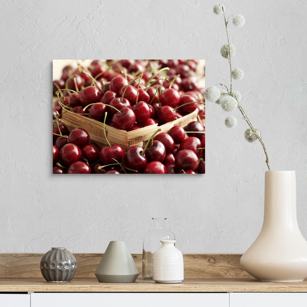 A farmhouse room featuring Cherries in a basket