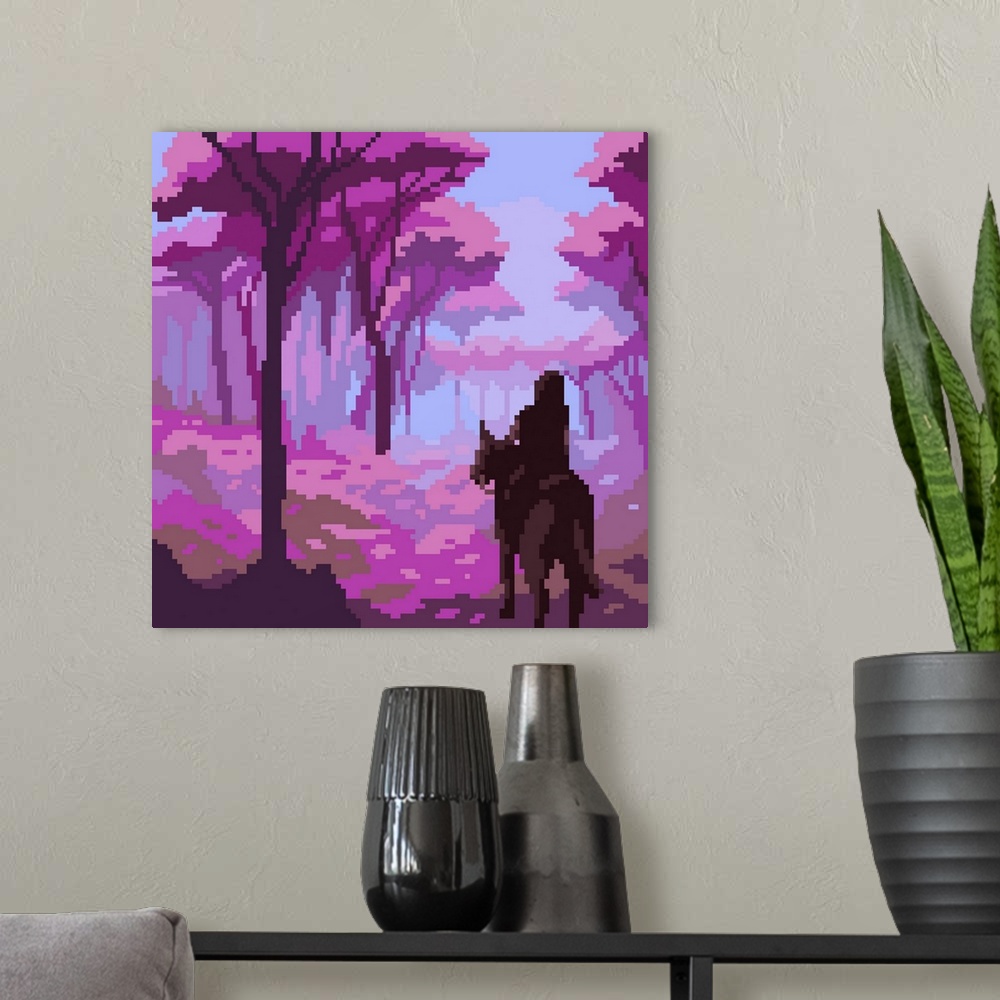 A modern room featuring Cherry Blossom Forest Pixel Art