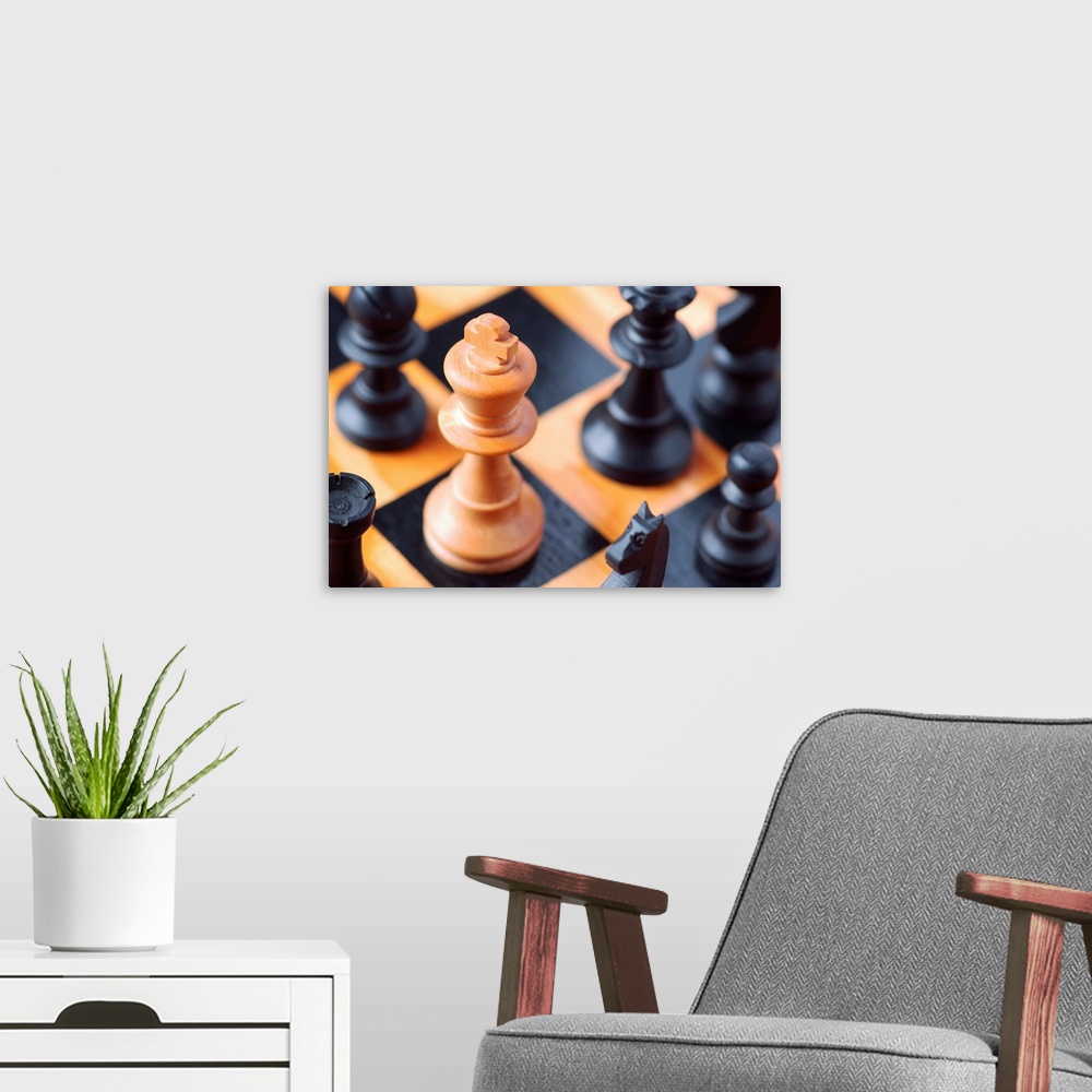 A modern room featuring Chess Pieces On Chessboard