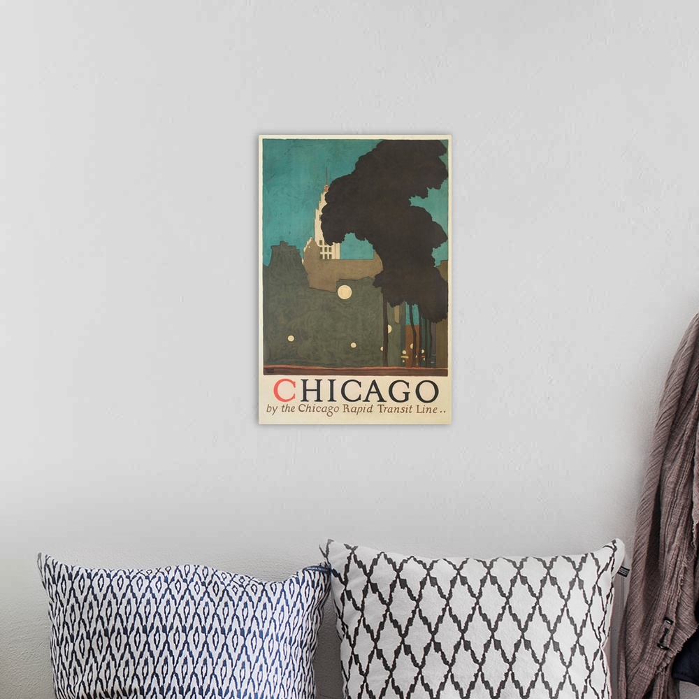 A bohemian room featuring Chicago By The Chicago Rapid Transit Line Poster By Ervine Metzl