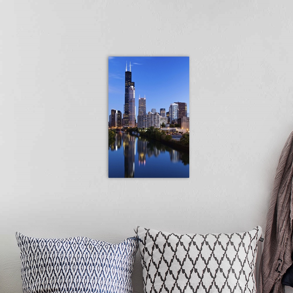 A bohemian room featuring Sears Tower and Chicago River looking north, Chicago, IL