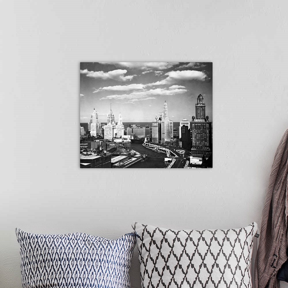 A bohemian room featuring Chicago Skyline From Wacker Drive