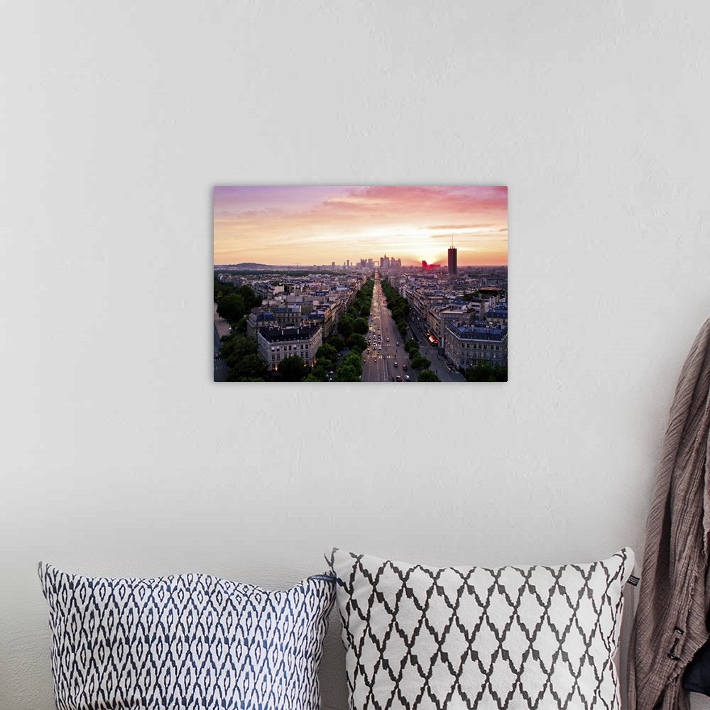 A bohemian room featuring Cityscape at sunset, Pairs, France.