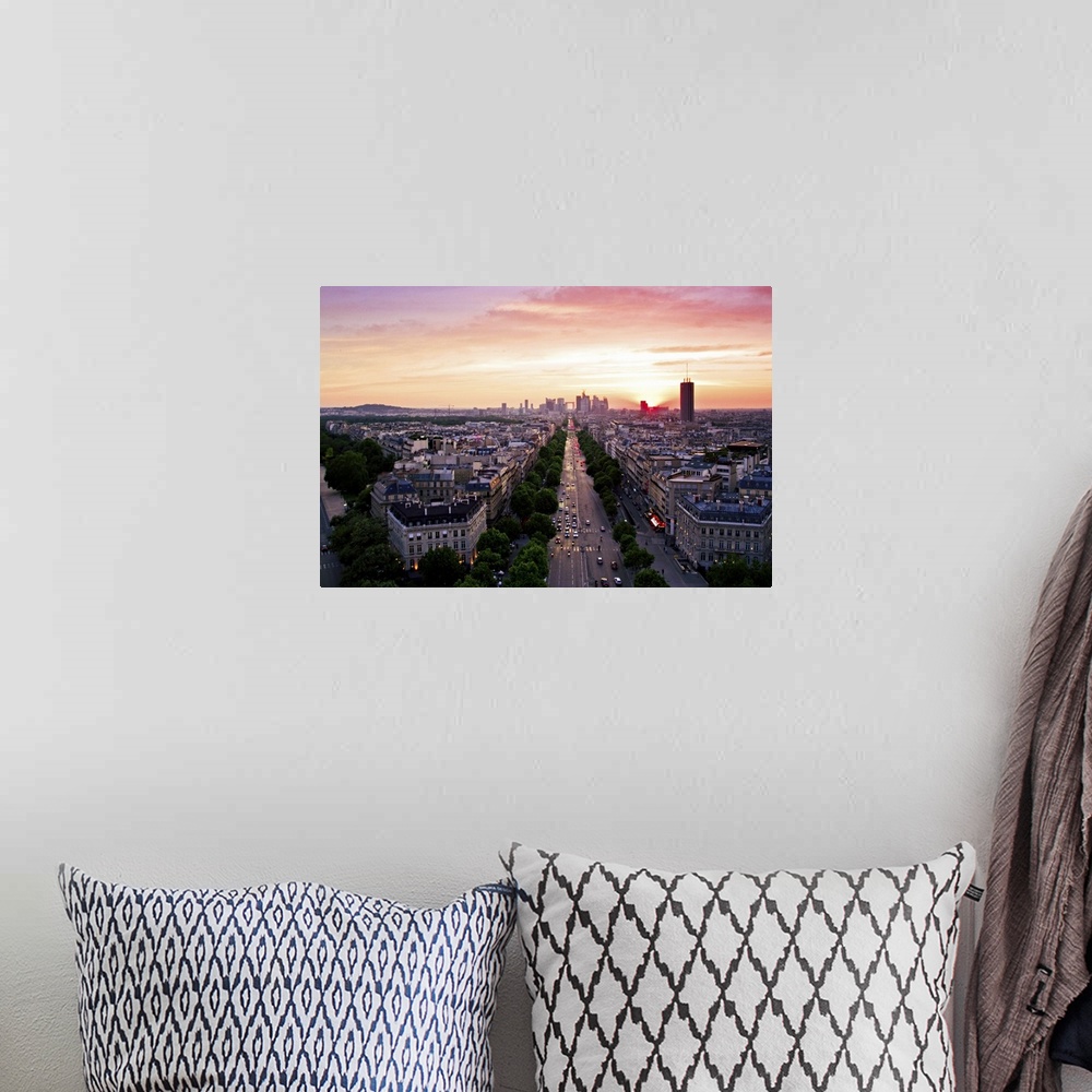 A bohemian room featuring Cityscape at sunset, Pairs, France.