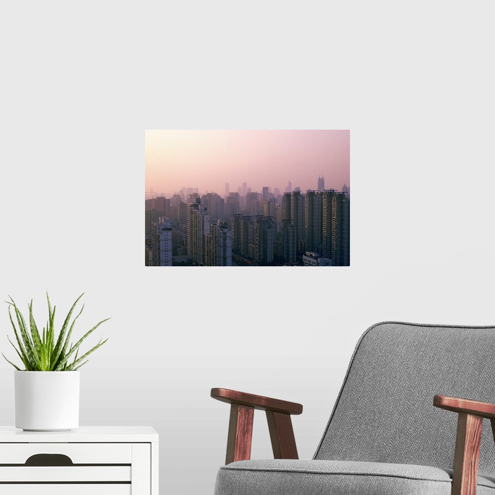 A modern room featuring Cityscape in sunset, Shanghai China