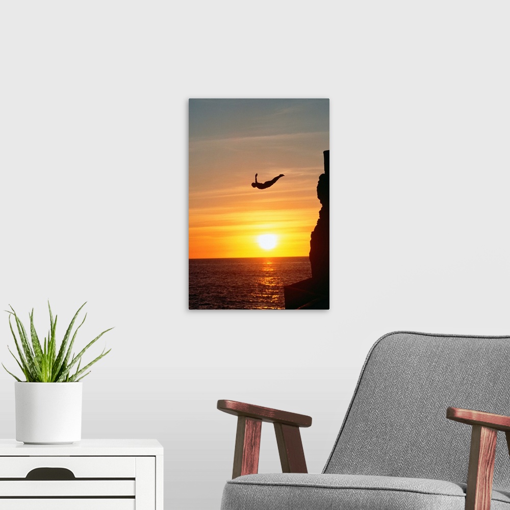 A modern room featuring Cliff Diver Above Setting Sun