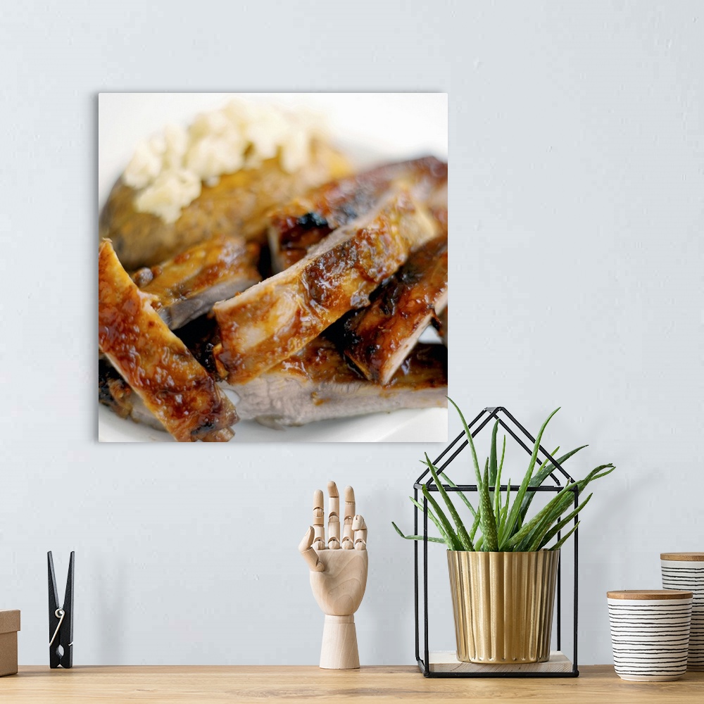 A bohemian room featuring Close-up of a dish of mashed potato and spare ribs