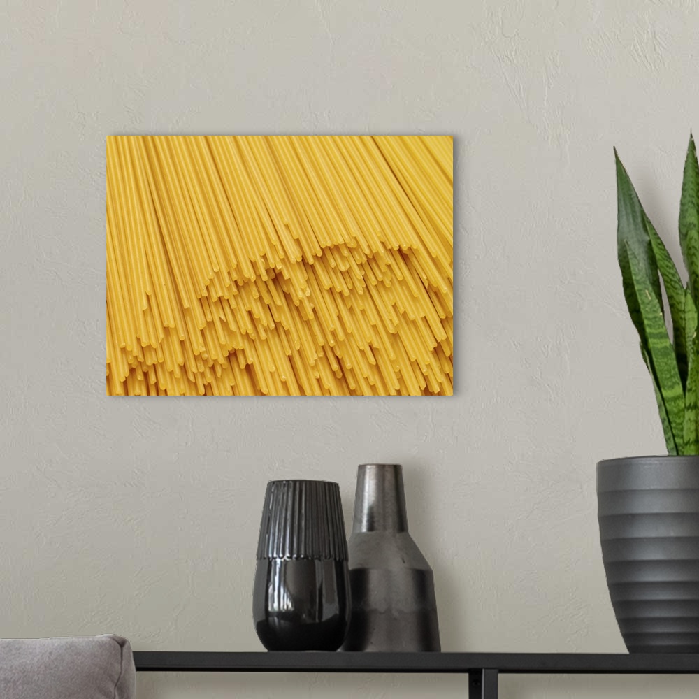 A modern room featuring Close-up of a pile of uncooked spaghetti
