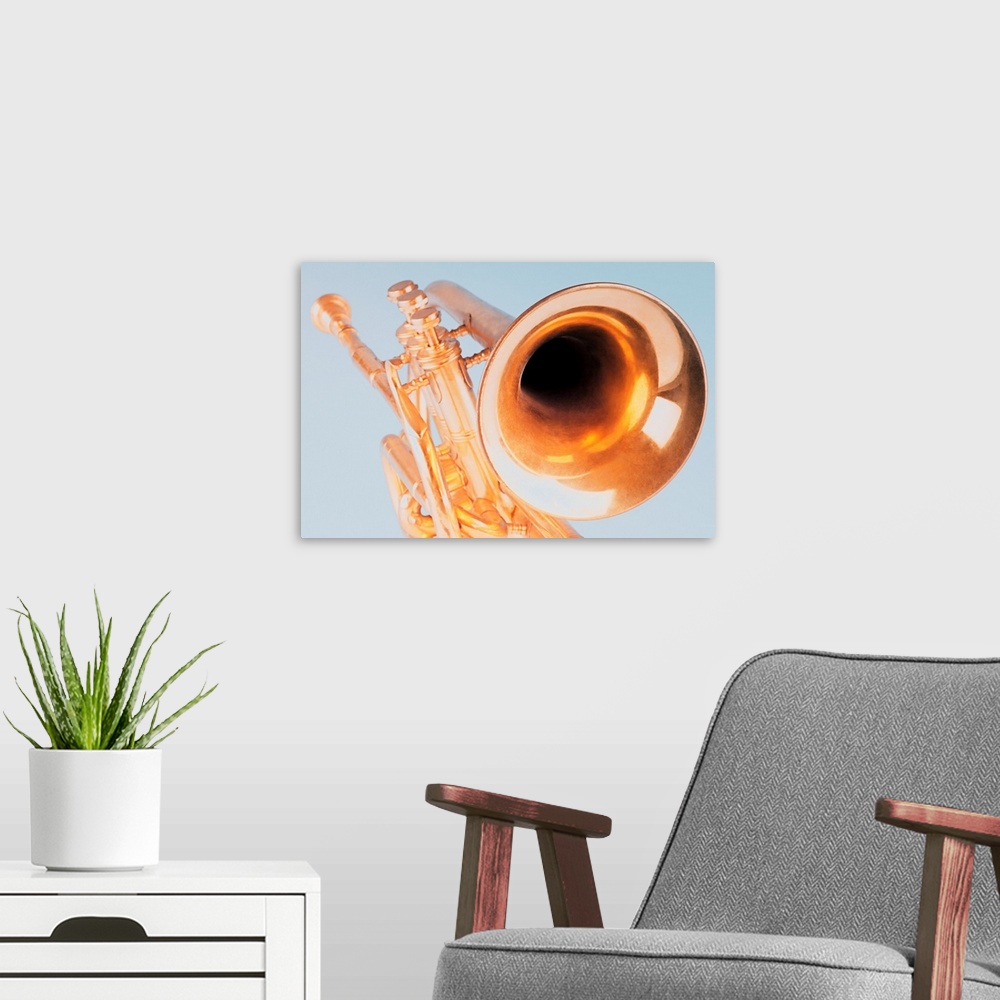 A modern room featuring Close-up of a trumpet