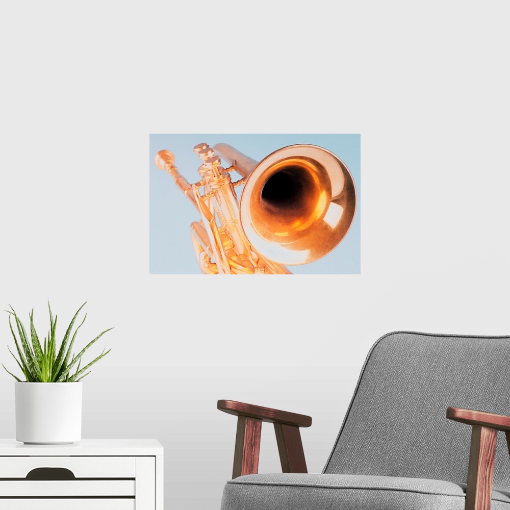 A modern room featuring Close-up of a trumpet