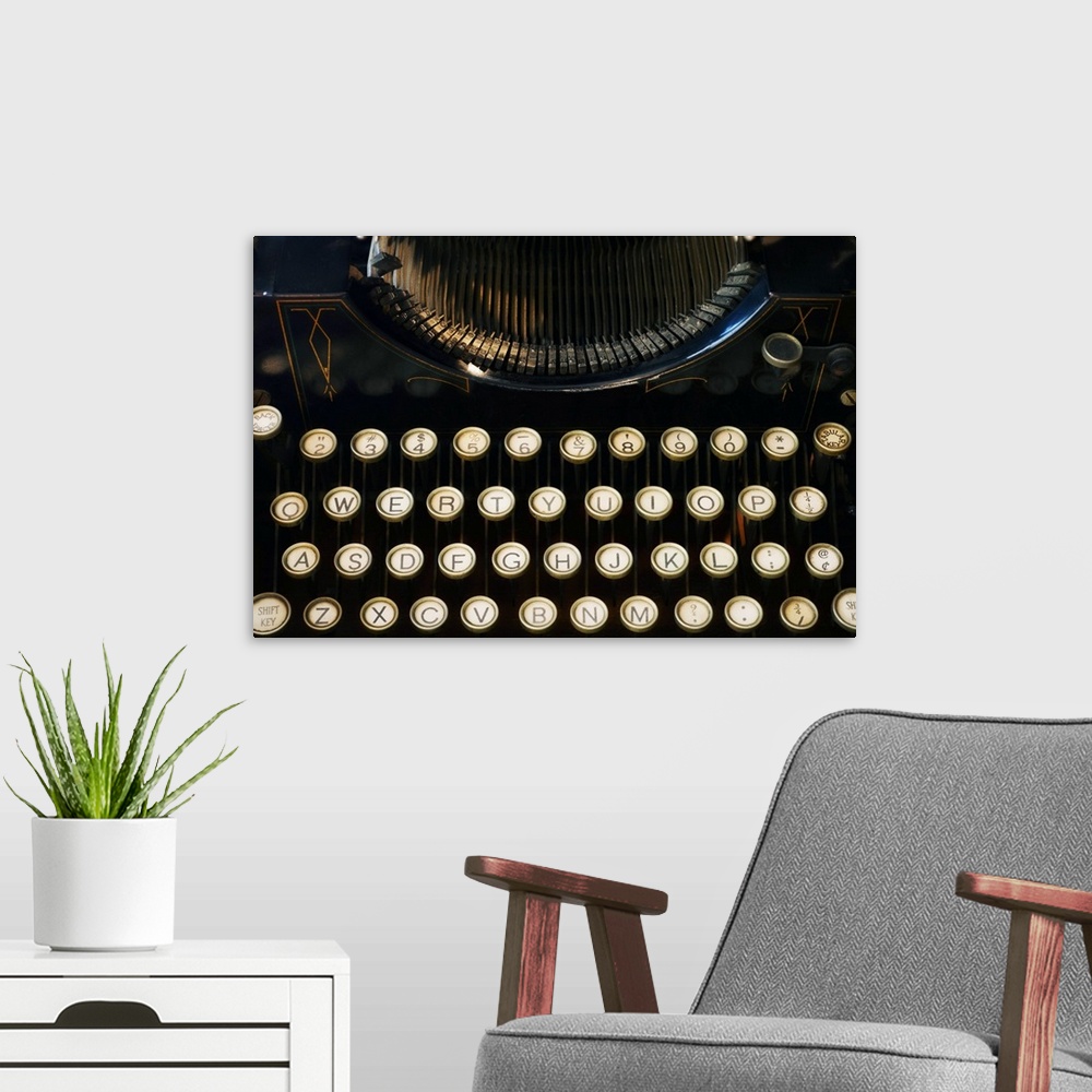 A modern room featuring Close-up of antique typewriter