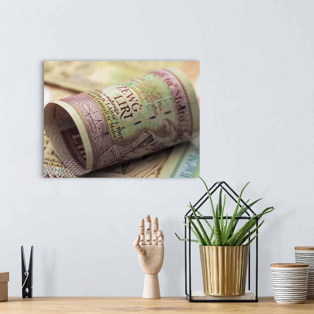 A bohemian room featuring Close-up of bank notes