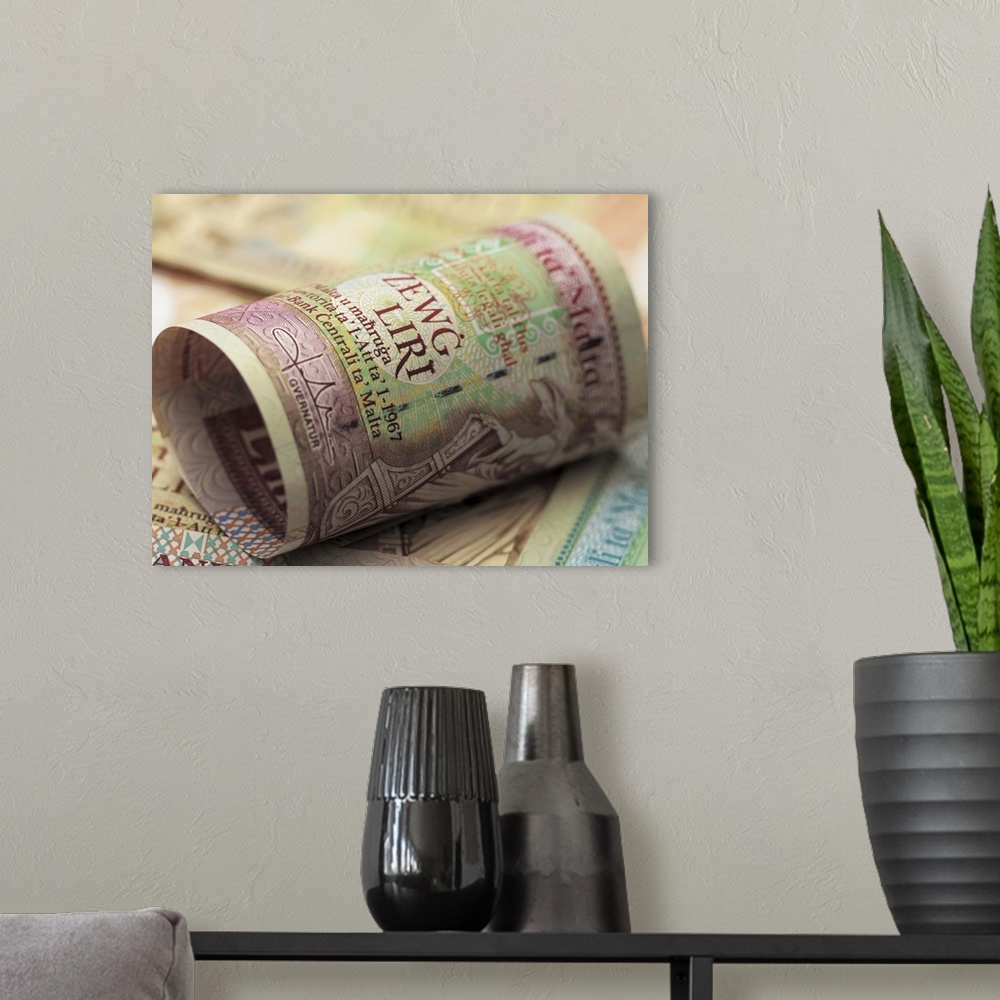 A modern room featuring Close-up of bank notes