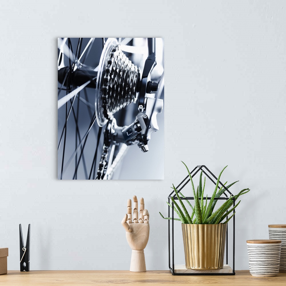 A bohemian room featuring Close up of bicycle gears