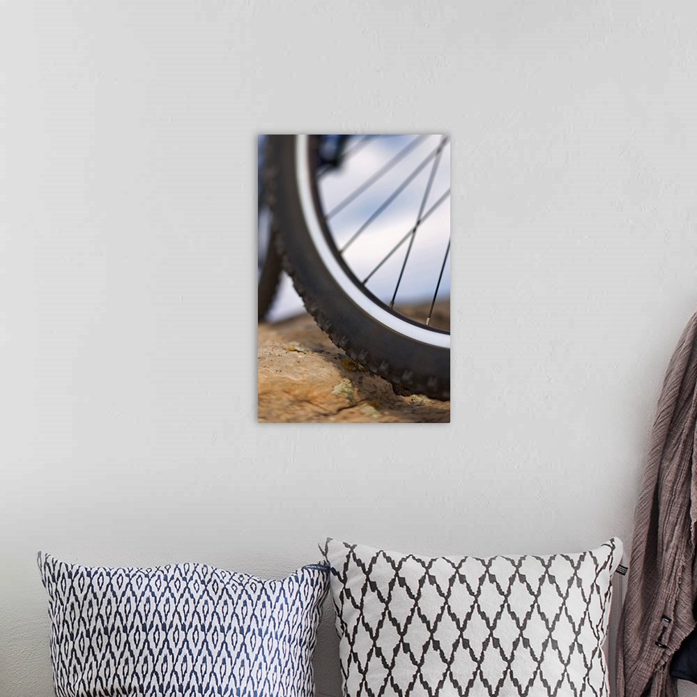 A bohemian room featuring Close-up of bike tire