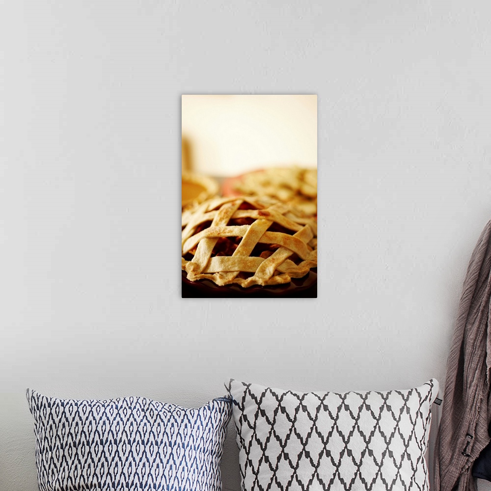 A bohemian room featuring Close-up of fresh pie with lattice pattern crust