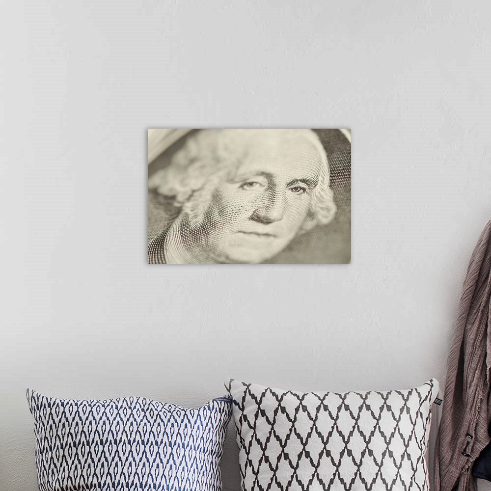 A bohemian room featuring Close-up of George Washington on one dollar bill