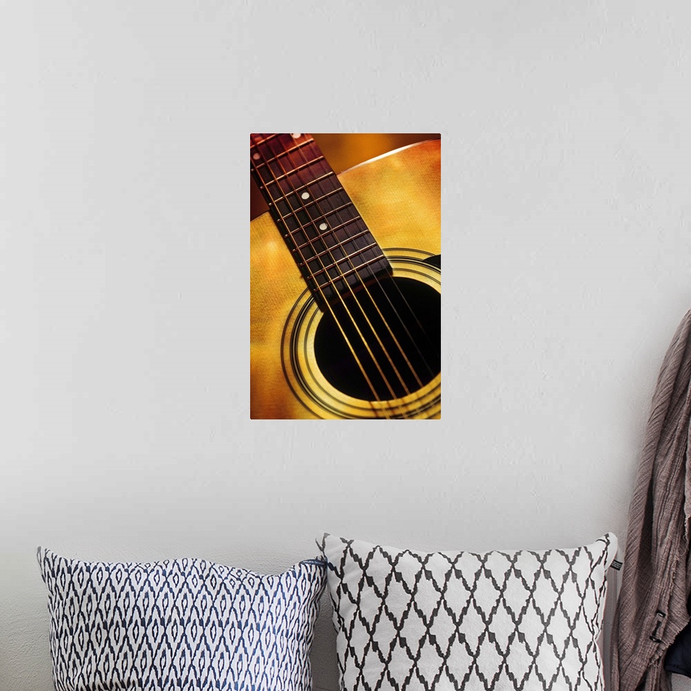 A bohemian room featuring Close-up of guitar