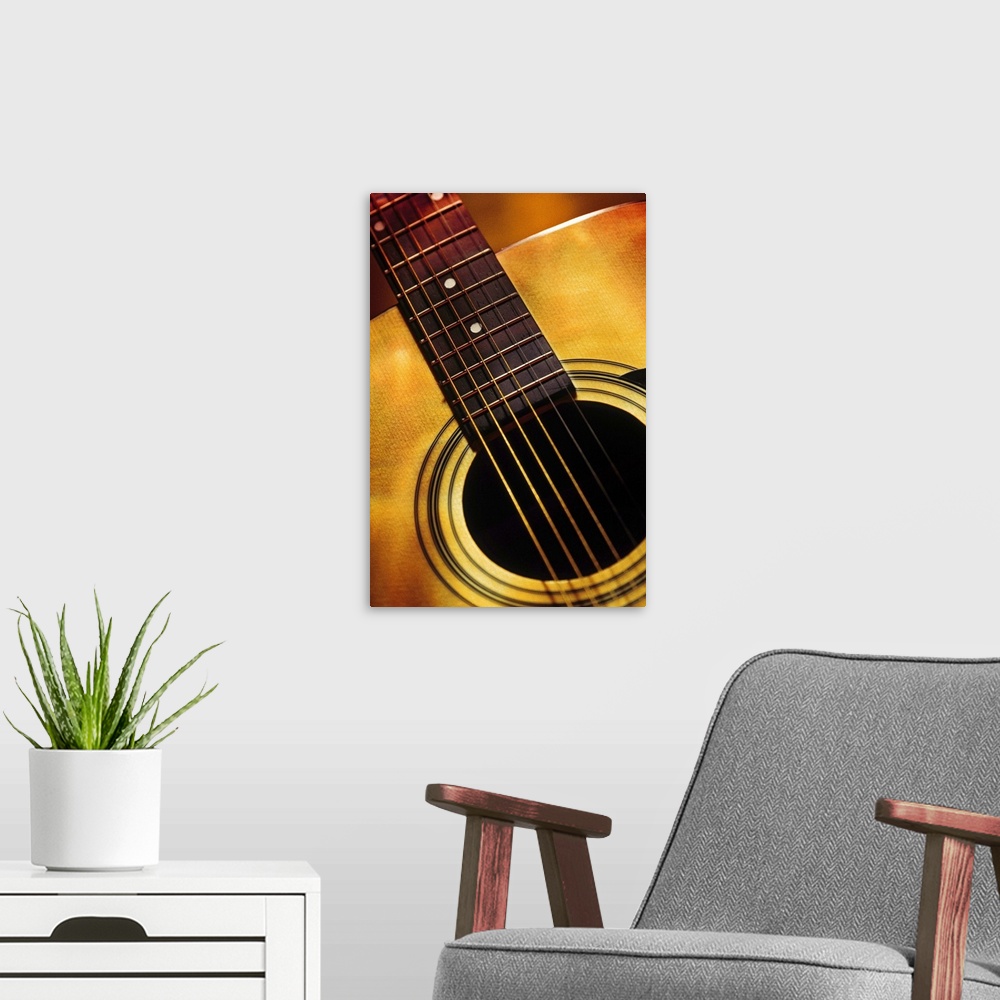 A modern room featuring Close-up of guitar