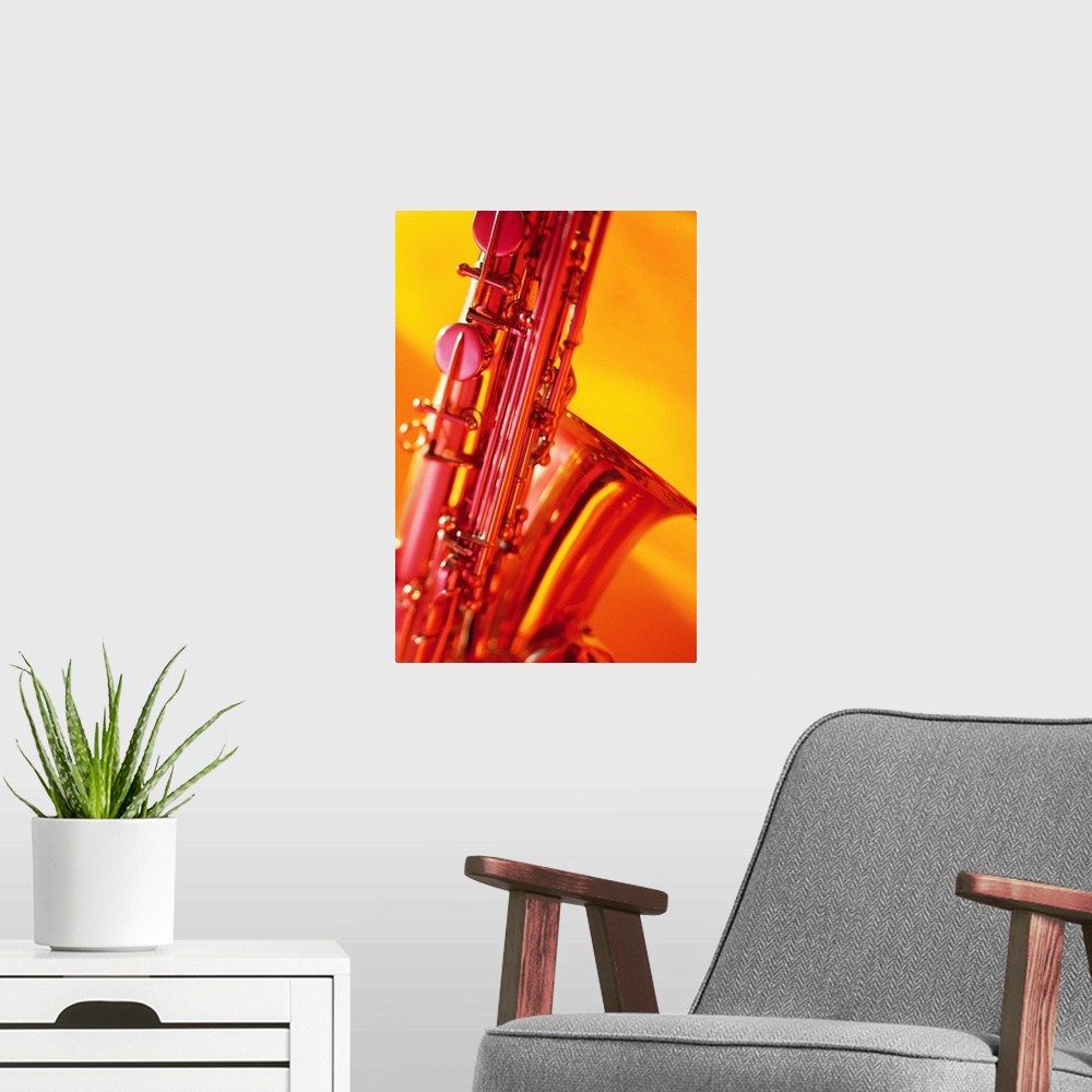 A modern room featuring Close-up of saxophone