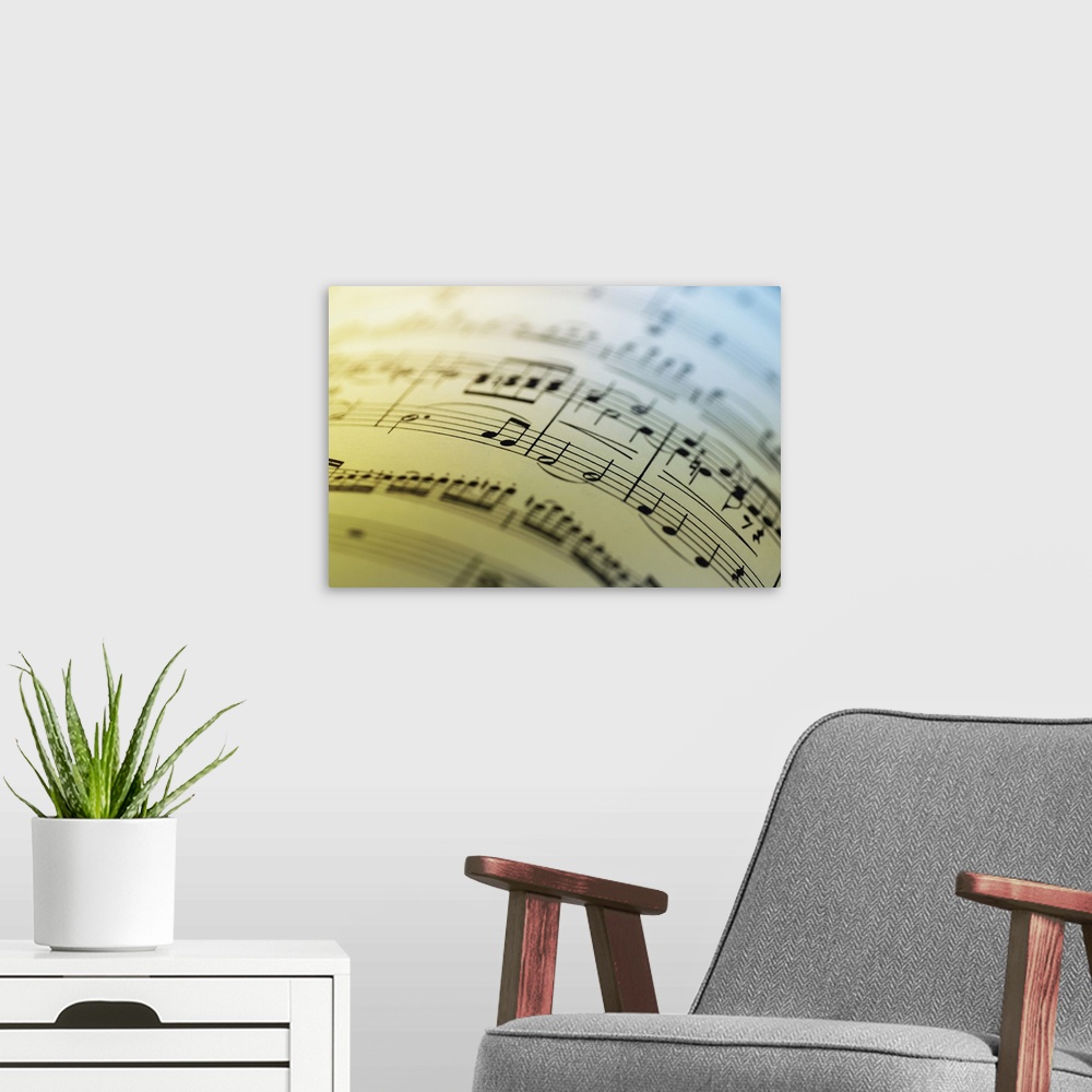A modern room featuring Close-up of sheet music