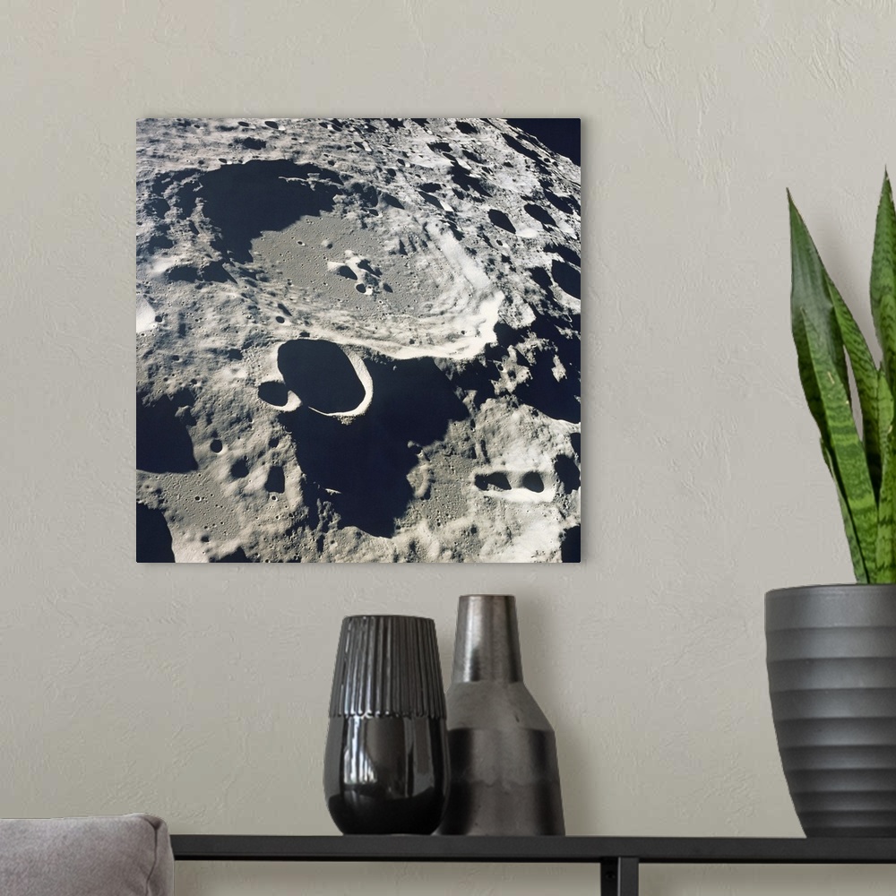 A modern room featuring Close-up of the surface of the moon