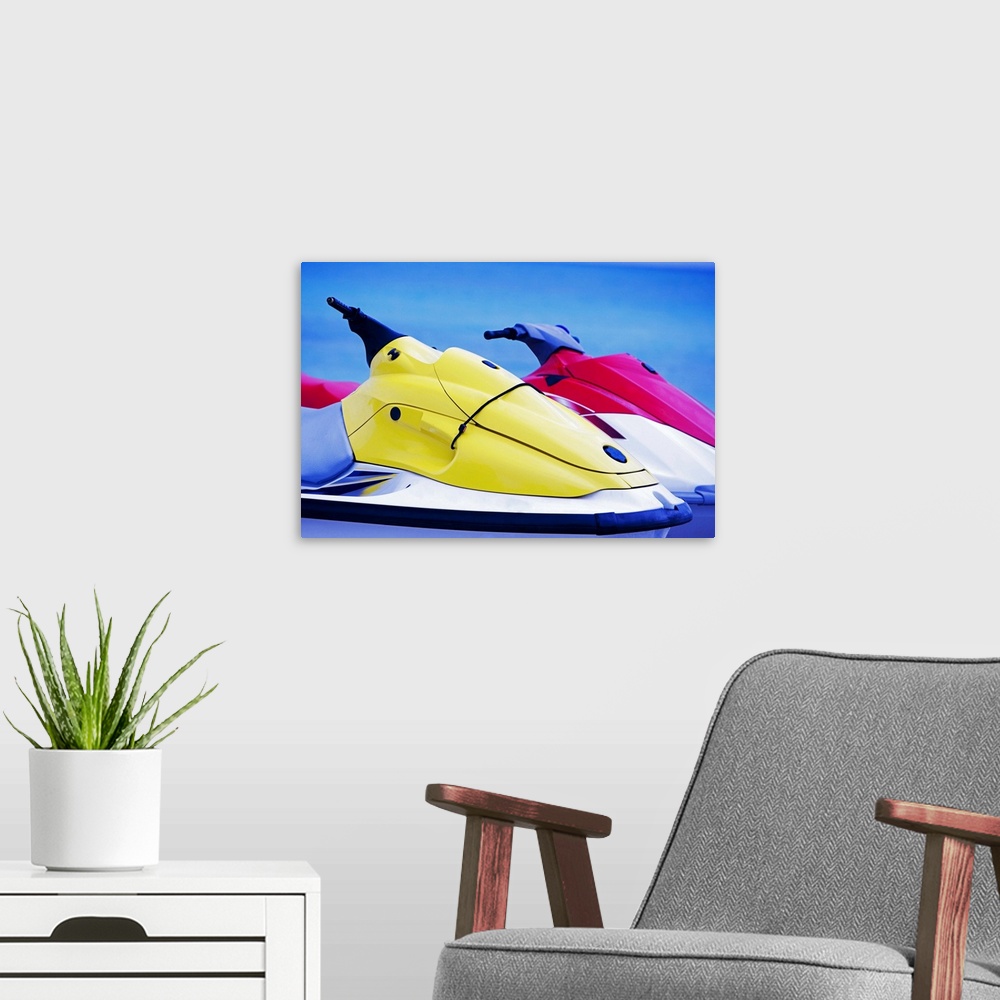 A modern room featuring Close-up of two jet ski's in the sea, South Beach, Miami, Florida, USA