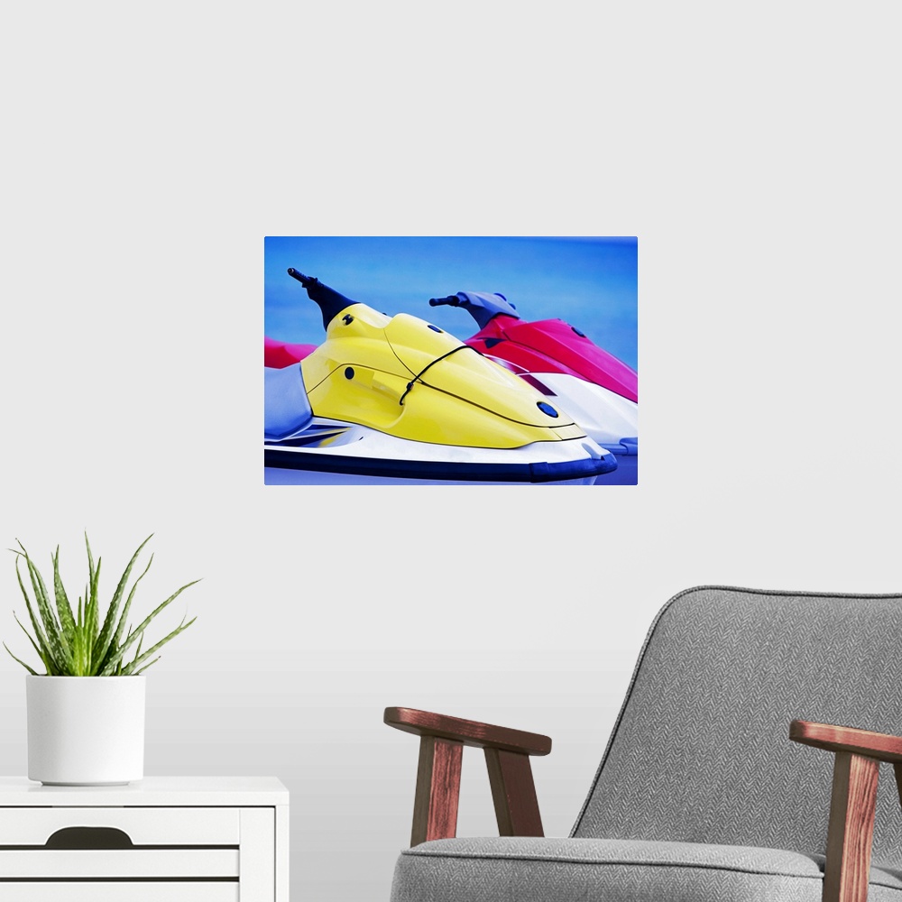 A modern room featuring Close-up of two jet ski's in the sea, South Beach, Miami, Florida, USA