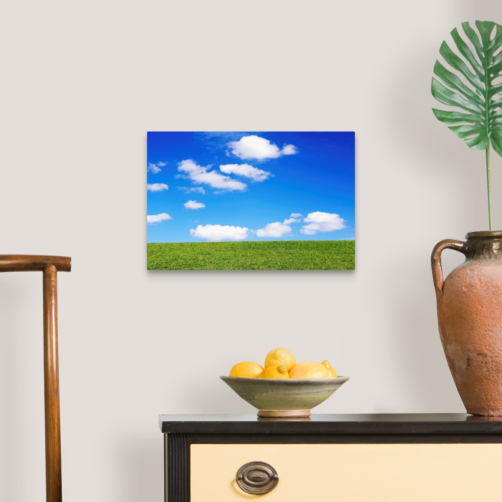 A traditional room featuring Clouds In Blue Sky Over Green Grass