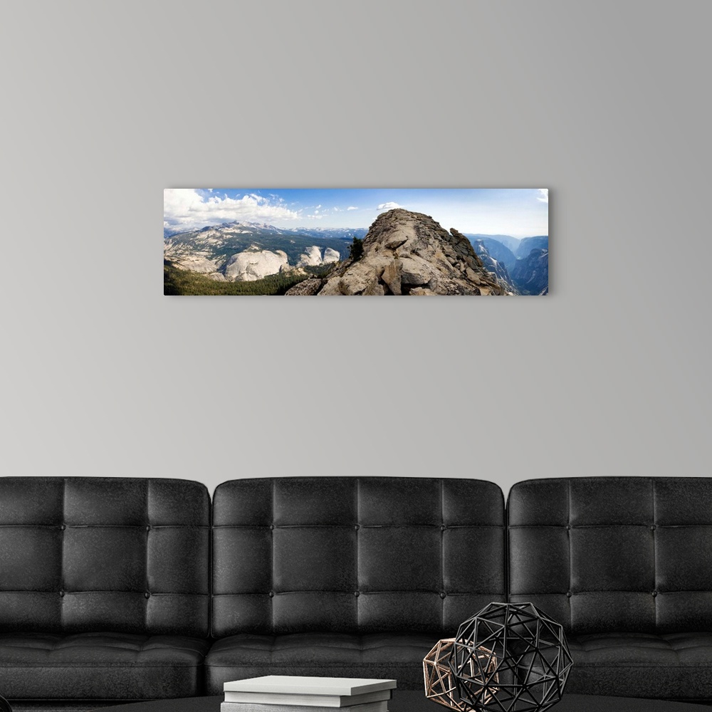 A modern room featuring The narrow rocky pathway to the summit of Cloud's Rest in Yosemite National Park highlight the st...