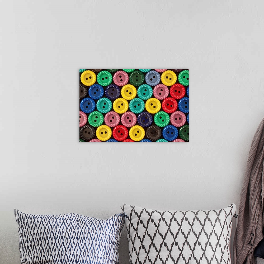 A bohemian room featuring Colorful buttons.