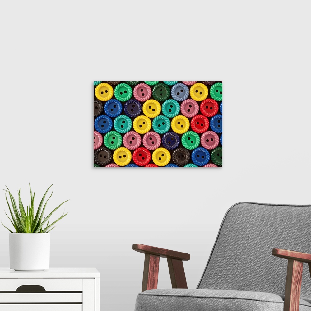 A modern room featuring Colorful buttons.