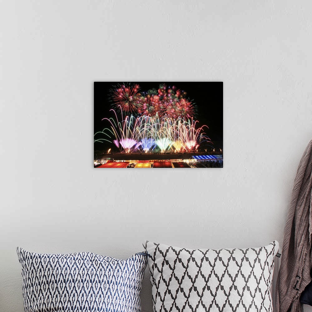 A bohemian room featuring Colorful Fireworks Over the Food Stalls