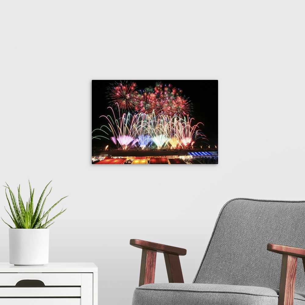 A modern room featuring Colorful Fireworks Over the Food Stalls
